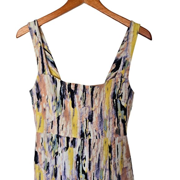 Aritzia Babaton Avenir Square Neck Sleeveless Midi Dress size 4 Watercolors Thig - Picture 6 of 13